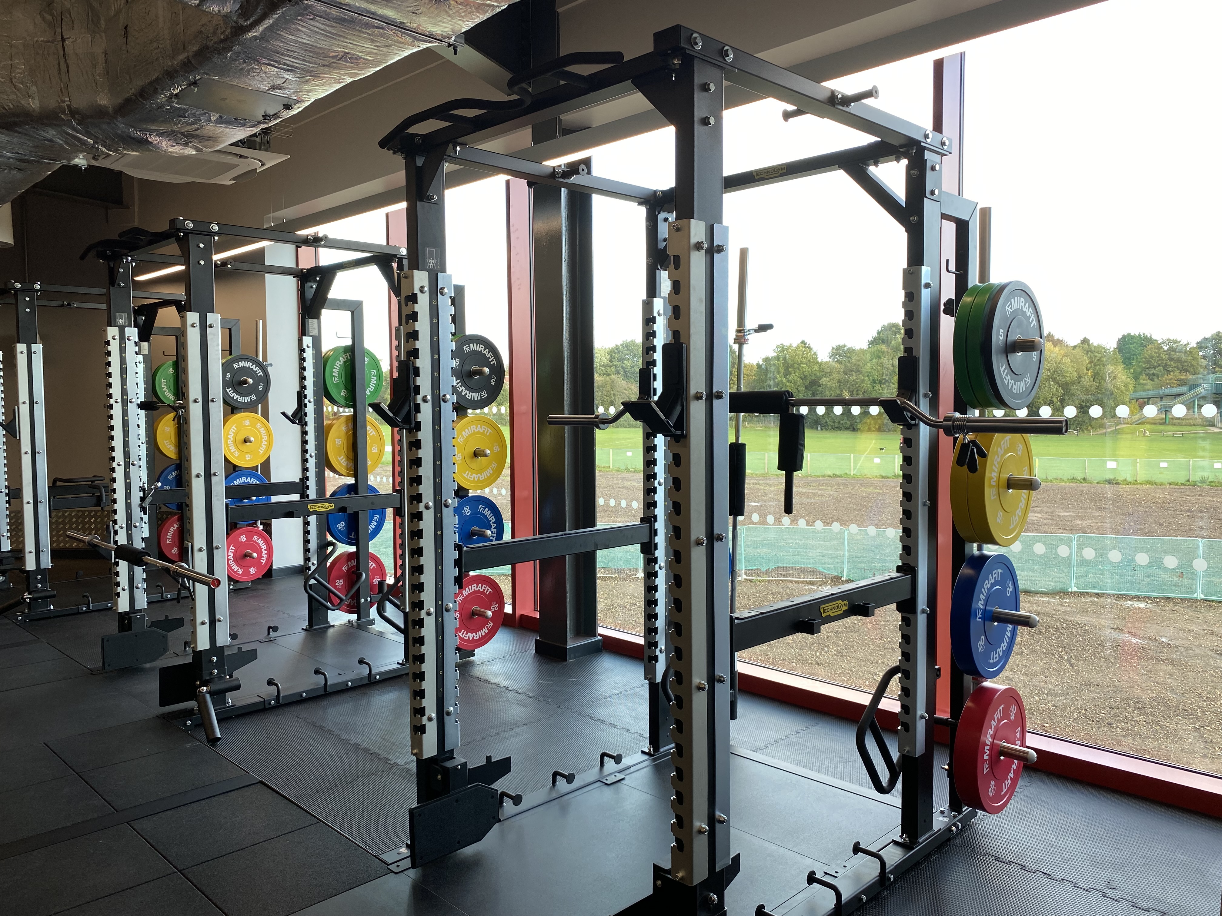 large gym weights in front of window at Grange Paddocks