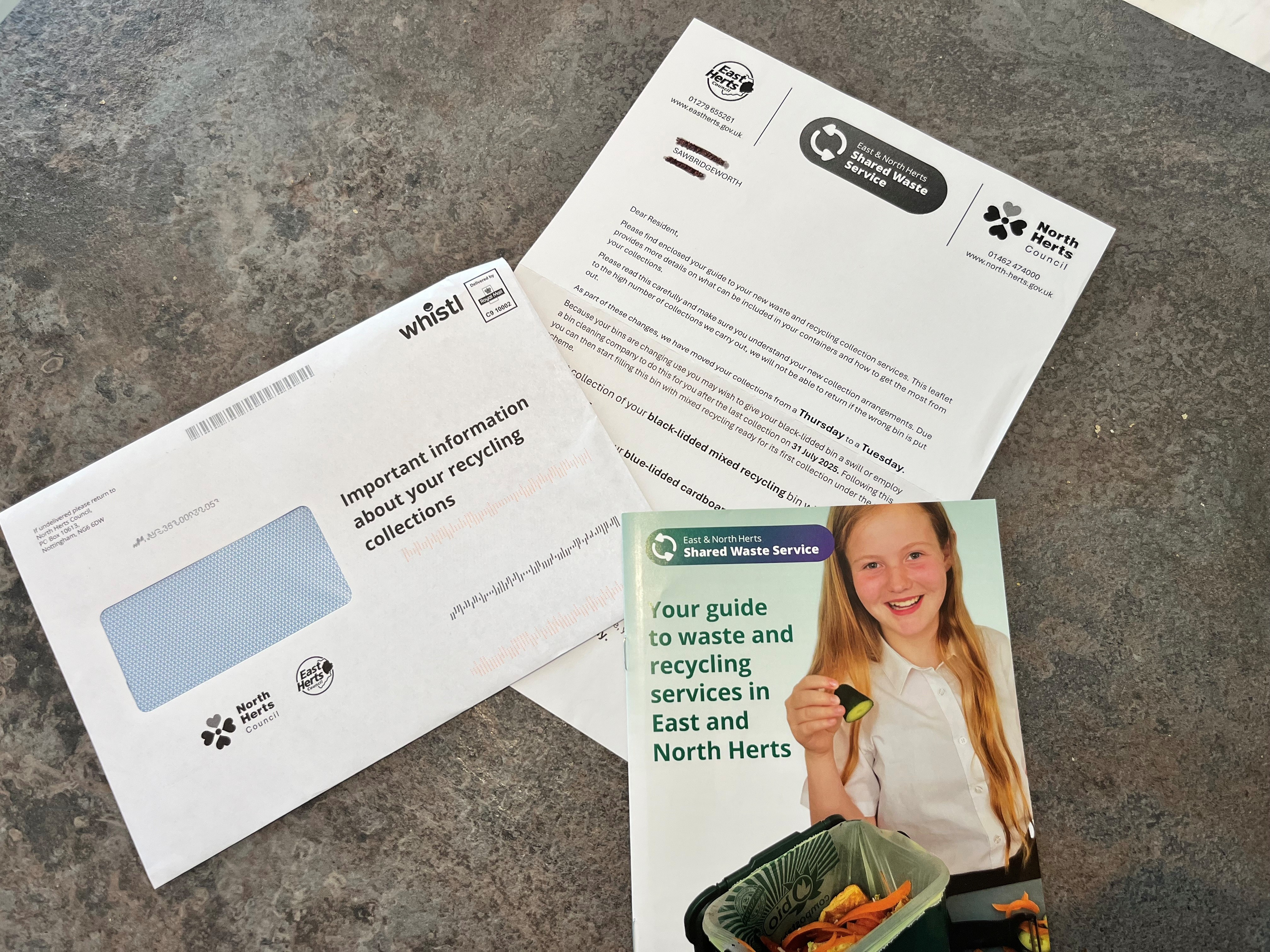 Waste service change letter and leaflet