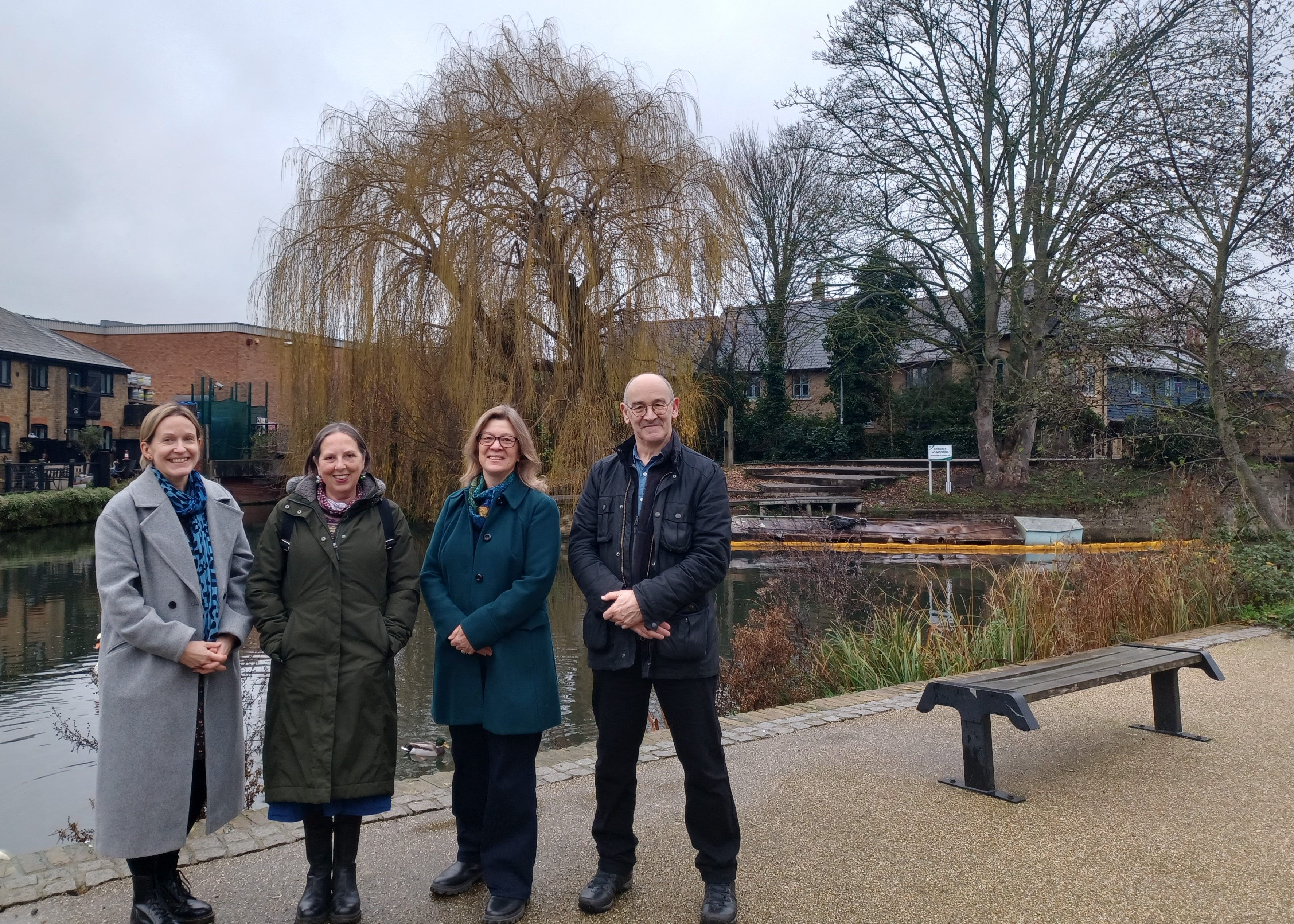 Cllr Ben Crystall (Leader, East Herts Council), Cllr Alex Daar (Leader, Hertford Town Council), Cllr Ann Woodward (Deputy Leader, Hertford Town Council) and Cllr Vicky Smith (Bengeo North ward).