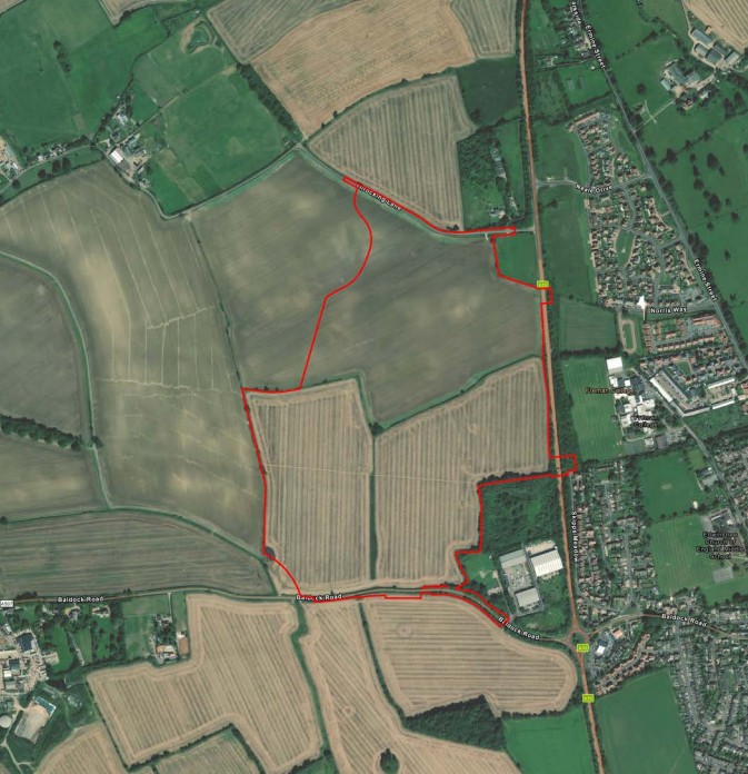 Aerial map showing site boundary