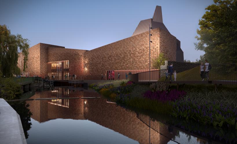Artists impression of Hertford Theatre across the river Lea