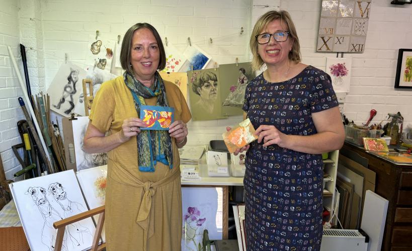 Councillor Alex Daar with artist Julie Arnall at the launch of our Arts in East Herts arts festival