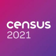 white and purple "Census 2021" text on purple background