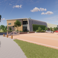 Artist impression of the approach to the entrance at Hartham Leisure Centre