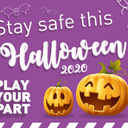 Flyer with orange pumpkins telling people to Stay safe and Play your part