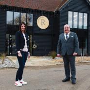 Woman and council chairman outside new coworking space