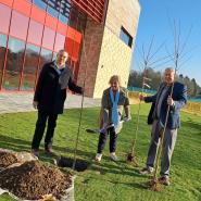 Cllr David Snowdon; Julie Marson MP and Cllr Graham McAndrew pictured at Grange Paddocks planting the first Sakura cherry tree