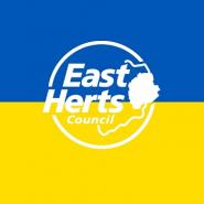 map of Ukraine with East Herts logo over top