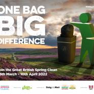 Graphic showing person putting sack in bin with text: one bag, big difference
