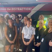 Group photo taken in Bell Street Sawbridgeworth on 18/07/22, from left to right: Amanda Morrison, Clarion; Michelle Adeyinka, Clarion; Lauren Mason, Clarion; Kate Gilmartin, Clarion; Julie Pomfrett, EHDC; Louise Bouttell, Herts Fire and Rescue; Amanda Higham, Police; Emma Colebeck, Police; Amanda Calvert, Police.