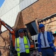 Pictured are (left to right) Michael Grosvenor GPF Lewis Senior Contracts Manager and Eric Buckmaster East Herts Council Executive Member for Wellbeing outside Hertford Theatre