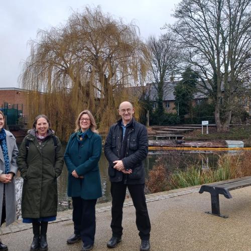 Cllr Ben Crystall (Leader, East Herts Council), Cllr Alex Daar (Leader, Hertford Town Council), Cllr Ann Woodward (Deputy Leader, Hertford Town Council) and Cllr Vicky Smith (Bengeo North ward).